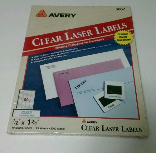 New Genuine Avery 5667 Clear Laser Labels 1/2&#034; x 1 3/4&#034; 2000 Count