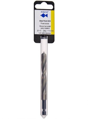 Fisch FSF-218364 Hex Shank High Speed Steel Double Flute Brad Point Drill 9mm