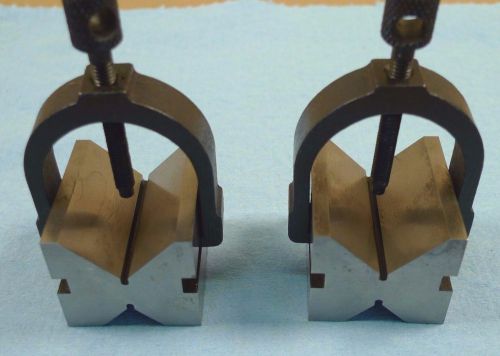 2 MATCHED V-BLOCKS &amp; CLAMPS size 1-5/8&#034; x1-3/4&#034; machinist tools  *E