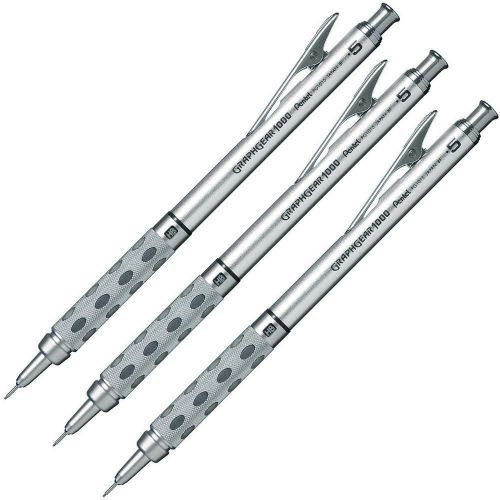 Pentel GRAPHGEAR 1000 PG1015 0.5mm Draughting Mechanical Pencil (3pcs) - Silver