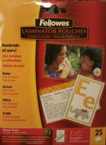Fellowes FEL52008 Laminating Pouches,File Card,3.5 in. x 5.5 in.,25-PK,Glossy,CL