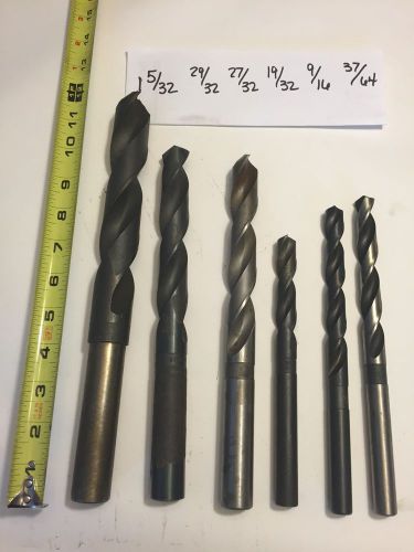 Straight shank high speed drill bit lot of 6 1 5/32,29/32,27/32,19/32,9/16,37/64 for sale