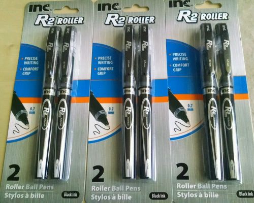 New Look! Inc R-2 Comfort-Grip Rollerball Pens 0.7mm BLACK Ink, 3 Packs of 2
