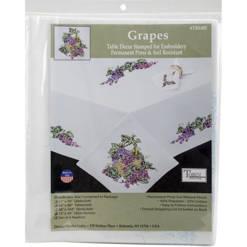 &#034;Stamped White Table Runner For Embroidery 15&#034;&#034;X44&#034;&#034;-Grapes&#034;