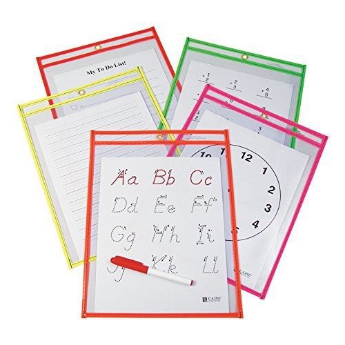 C-line reusable dry erase pockets, 9 x 12 inches, assorted neon colors, 25 for sale