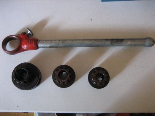 Ridgid No. 2-S Ratcheting handle and three dies 1&#034; 3/4&#034; 1/2&#034; used