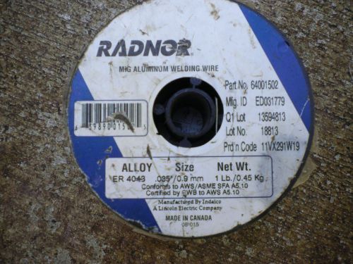 RADNOR ER 4043 ALUMINUM MIG WIRE .035/0.9mm X 1 LB SPOOL