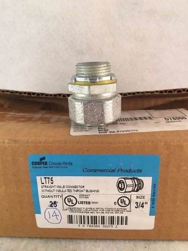 Box of 14 Cooper LT75 Straight Male Connectors w/out Insulated Bushing 3/4&#034;