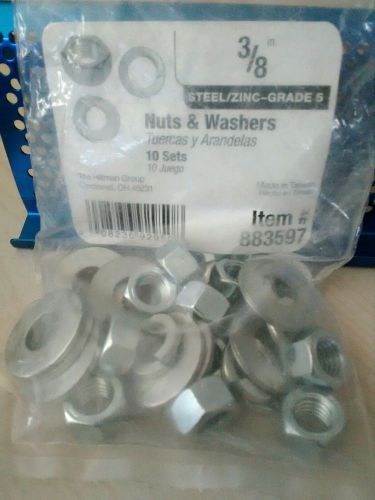 *3/8&#034; Steel / Zinc Grade 5 Nuts and Washers / Lot of 6 packs