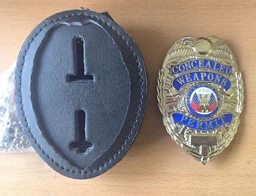 Recessed badge shield leather neck chain belt clip holder case police, security for sale