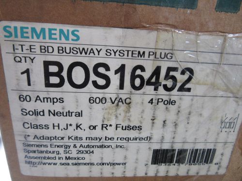 Siemens BOS16452 Busway Plug 4 Pole 60 Amp 600 Volts NEW!!! in Factory Box