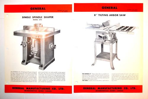Vintage 2PC GENERAL Canada SPINDLE SHAPER &amp; 8&#034; Table SAW ADVERTISEMENT GRP RR616