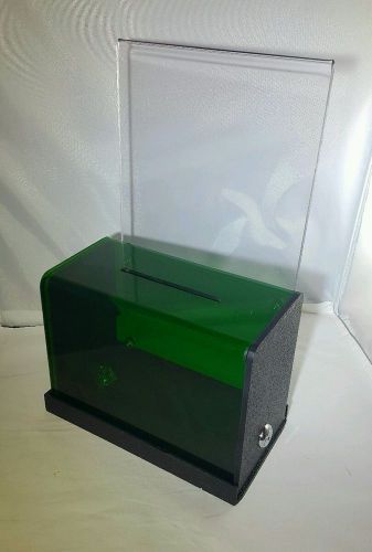 Counter top tip box, Charity box, Donation box, Money box, Green w/ sign holder!