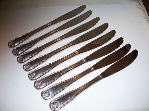 8 STAINLESS STEEL DINNER KNIVES FLATWARE SILVERWARE PATTERN SEA SHELL RESTURANT