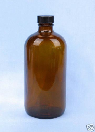 16 oz (480 ml) boston round amber glass bottles w/caps (lot of 6) for sale