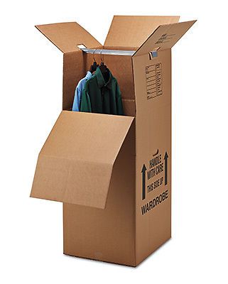 21&#034; x 18&#034; x 46&#034; Cardboard Wardrobe Boxes with Hang Bar (3 Boxes)