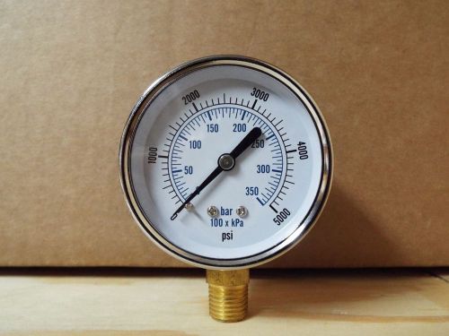 0-5000 psi/bar dry 2.5&#034; pressure gauge 1/4 npt lower mount stainless brass for sale