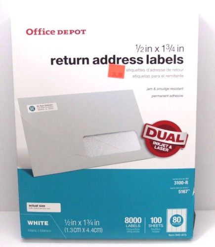 Office Depot Avery 5167 White Laser Labels 1/2&#034; x 1 3/4&#034; 940-873 NEW 8000 Labels