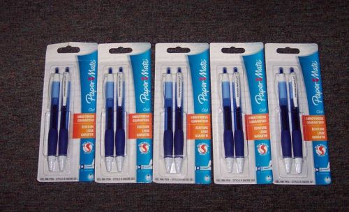 5 NEW 2 CT PKGS PAPER MATE GEL INK PENS - MED POINT - BLUE INK  - SMOOTH WRITING