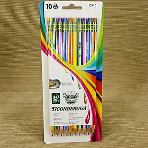 Ticonderoga Cedar Wood #2 Graphite Pencils Pack of 10 Rainbow Pattern Colors NEW