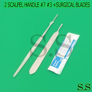 2 STAINLESS STEEL SCALPEL KNIFE HANDLE #7 #3 + 5 SURGICAL STERILE BLADES #10