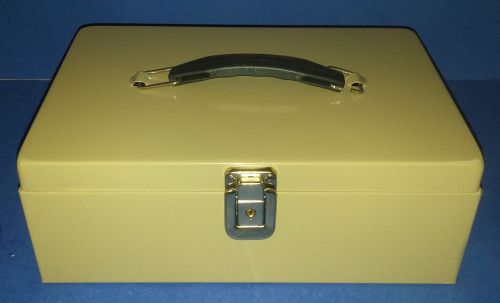 Metal Locking Latch Cash Box w/ 7 Compartment Tray + 2 Keys Beige