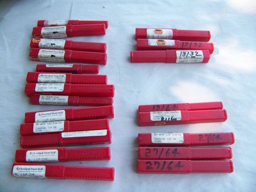 LOT OF 21 CLEVELAND TWIST DRILL bits CARBIDE TIP CHUCKING REAMER 27/64 AND MORE