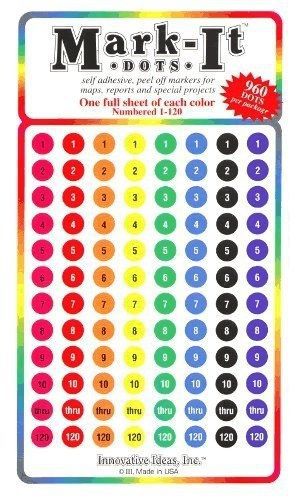 Innovative ideas medium 1/4&#034; removable numbered 1-120 mark-it brand dots for for sale