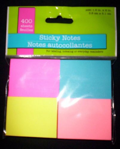 MULTI-COLOR NEON  400-SHEETS  STICKY NOTES   &#034;1  1/2 X 2 &#034; EACH COLOR