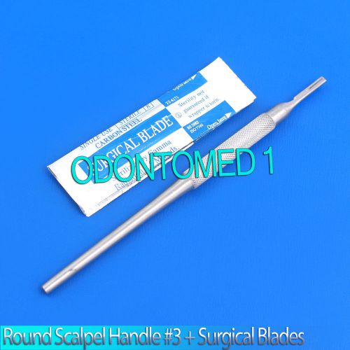 1 stainless steel round scalpel knife handle #3 + 5 sterile surgical blades #15 for sale