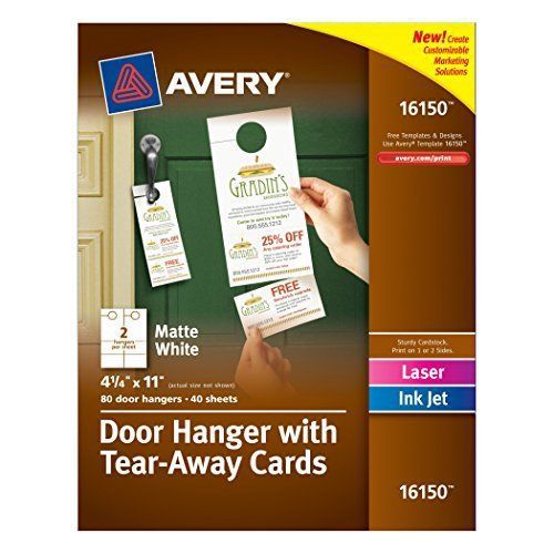 Avery Door Hanger with Tear-Away Cards, Matte White, 4.25 x 11 inches, Pack of