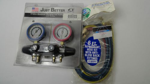 Jb 25077, 4 valve aluminum charging and testing manifold 3/8&#034; w/ 60&#034; hose new for sale