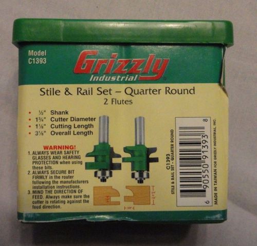 C1393 Grizzly Carbide Tipped Quarter Round Stile &amp; Rail Set, 1/2&#034; Shank