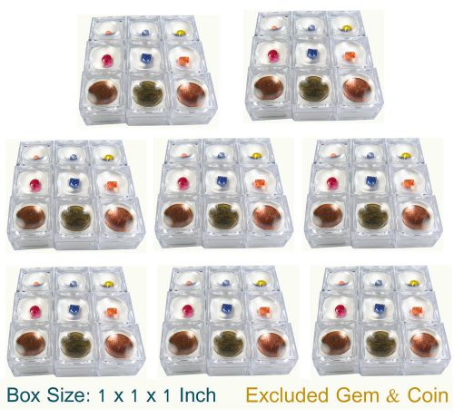 8 packs of 12 pc clear plastic lens on top gemstone coin jar jewelry display box for sale