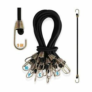 10 Pack Bungee Cords with Hooks, 9 Inch Rubber Mini Bungee Ropes Straps for B...