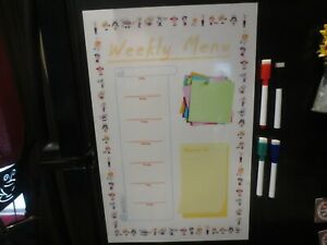 Weekly Menu Planner Fridge Dry Erase Board Magnetic 4 Markers Grocery 17&#034; x 11&#034;