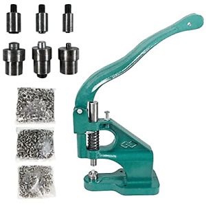 QWORK Hand Press Heavy Duty Eyelet Grommet Machine Punch Tool Kit with 3 Dies