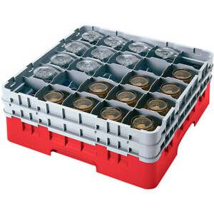 CAMBRO 20 COMP. GLASS RACK, FULL SIZE, 6-7/8&#034; H MAX. RED 20S638-163