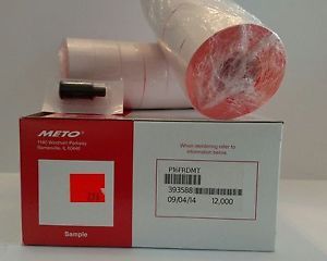 METO P16 LABELS, to suit  Primark P16  Label Gun,  Box Fluro Red+ ink roller