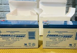2 Power Sonic PS-1270F1 Rechargeable Batteries, 12V, 7.0A/Hr USIP
