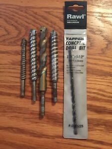 RAWL  3/16&#034; x 5-1/2&#034; Concrete Drill Bit + 4 vintage concrete drill bits !