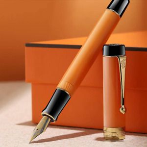 Jinhao Classic Fountain Pen Medium Orange Yellow Celluloid With Conveter And Met