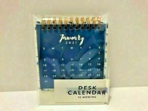 New! 2021 Blue Mini Spiral Flip Desk Calendar 12 Months