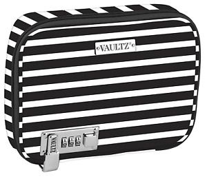 Vaultz Locking Everyday Case for Cosmetics Storage, Black and White Stripe (VZ03
