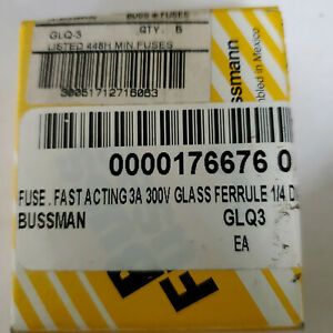 Buss Fuses  GL Q 3 300V 1/4 Dia. Fast Acting 3A 1.75 L. Sold as Lot of (5)