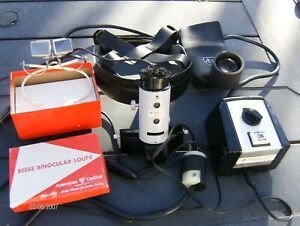 American Optical BIO Indirect Ophthalmoscope w/ Power Supply, Lens, Extras WORKS