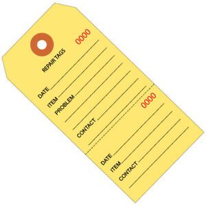 Yellow Repair Tags 6 1/4&#034; x 3 1/8&#034; Numbered 1000/Case