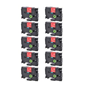 10PK Fits Brother P-Touch TZ-445 TZe-445 White on Red Label Tape 0.7&#034; 18mm