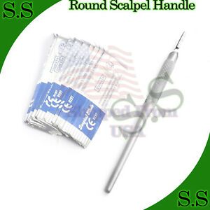 1 ROUND SCALPEL HANDLE #3 + 60 STERILE SURGICAL BLADES #10 #11 #12 #15