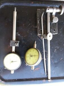2 Federal Machinists Measurement Dial Gage .001 With Stand